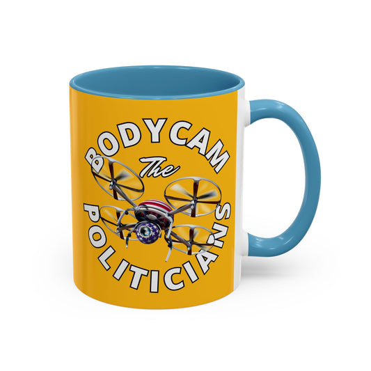 Bodycam the Politicians Drone Yellow Accent Mug by theGreenDragonTavern.shop