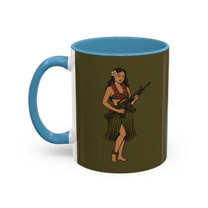 Hula Girl Packin' Heat Dark Green Accent Mug by theGreenDragonTavern.shop