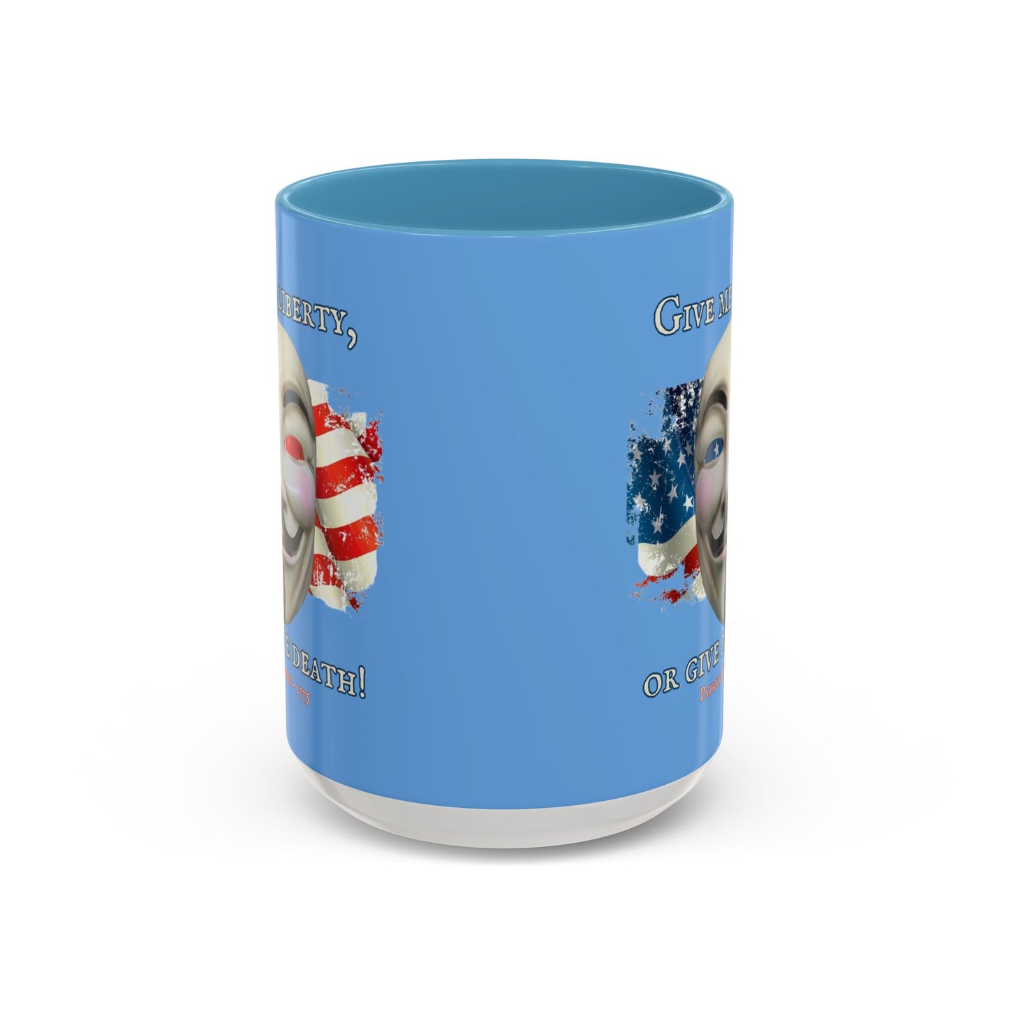 Vendetta, "Give me liberty, or give me death!" Blue Accent Mug by theGreenDragonTavern.shop
