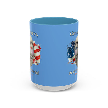 Vendetta, "Give me liberty, or give me death!" Blue Accent Mug by theGreenDragonTavern.shop