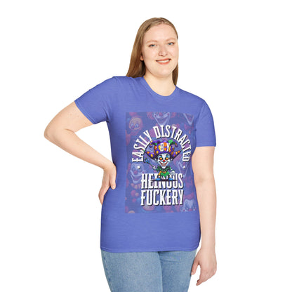 Easily Distracted by Heinous Fuckery Little Jincs Light colors Unisex T-Shirt by theGreenDragonTavern.shop