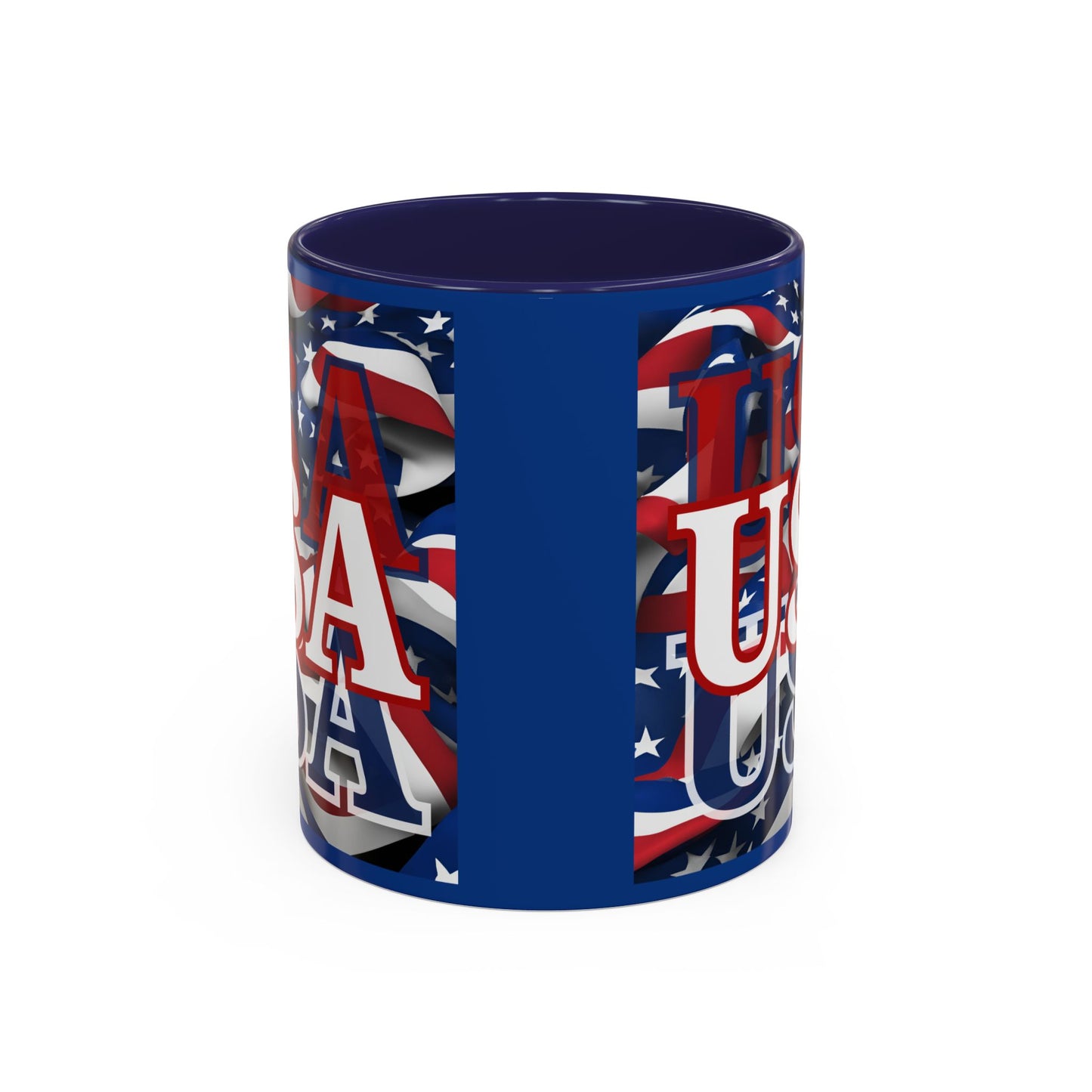 USA White font Center Patriot Blue Accent Mug by theGreenDragonTavern.shop