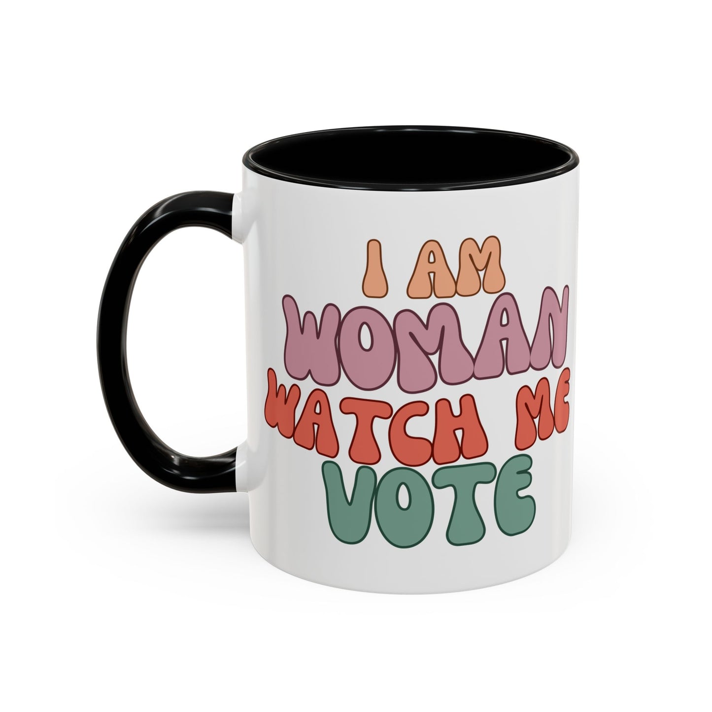 I Am Woman Watch Me Vote White Accent Mug by theGreenDragonTavern.shop