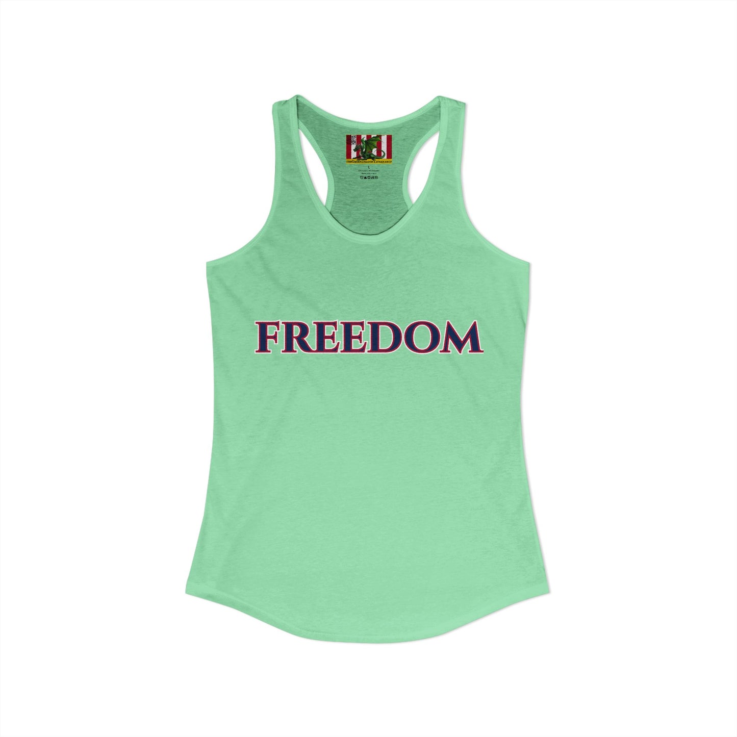 Freedom, Blue font Woman's Racerback Tank Top by theGreenDragonTavern.shop