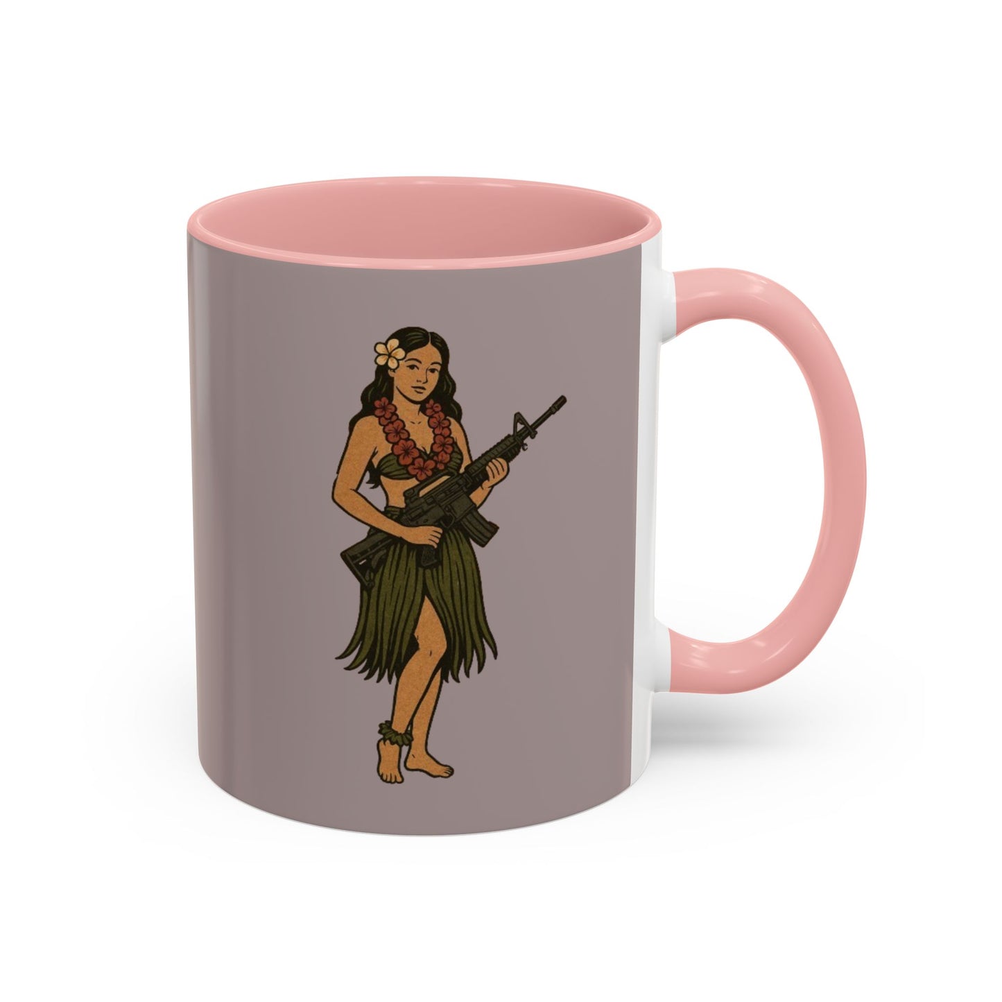 Hula Girl Packin' Heat Grey Accent Mug by theGreenDragonTavern.shop