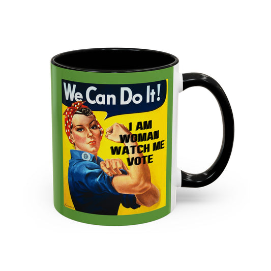 I Am Woman Watch Me Vote Rosie Green Accent Mug by theGreenDragonTavern.shop