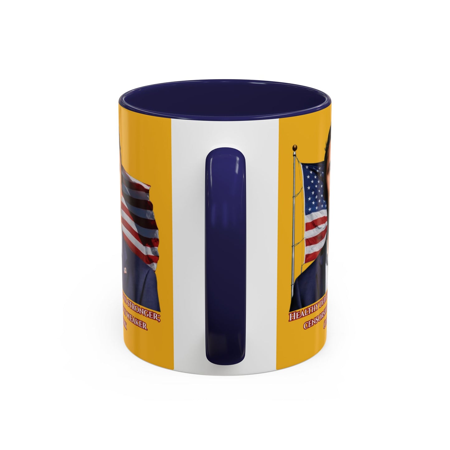 Charlie Kirk, Healthy Debate Yellow Accent Mug by theGreenDragonTavern.shop