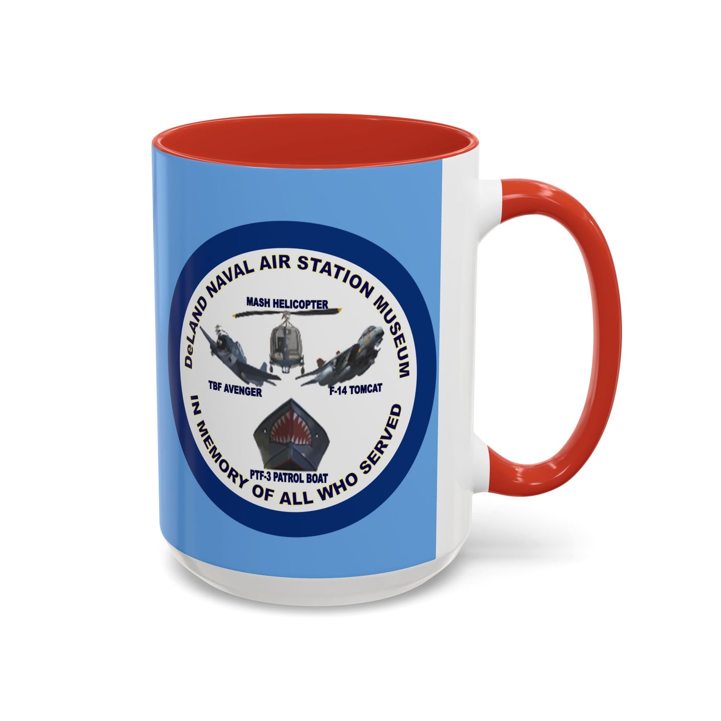 DNASM 2-sided, Founding & Student Art w/Navy Ring Light Blue Accent Mug by theGreenDragonTavern.shop