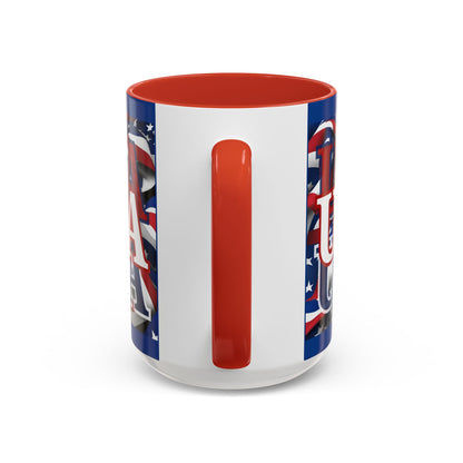 USA White font Center Patriot Blue Accent Mug by theGreenDragonTavern.shop