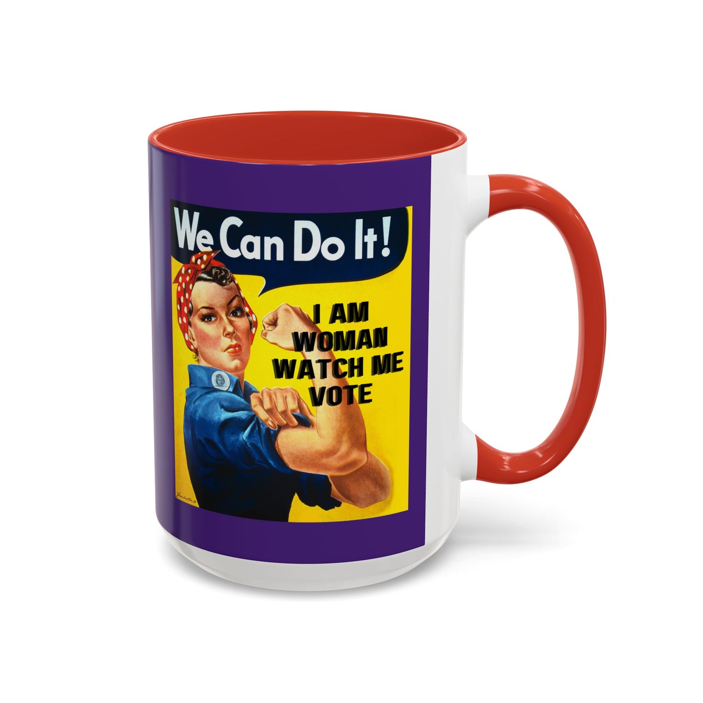 I Am Woman Watch Me Vote Rosie Dark Purple Accent Mug by theGreenDragonTavern.shop
