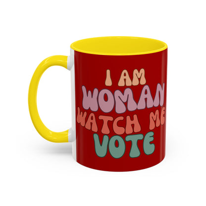 I Am Woman Watch Me Vote Red Accent Mug by theGreenDragonTavern.shop
