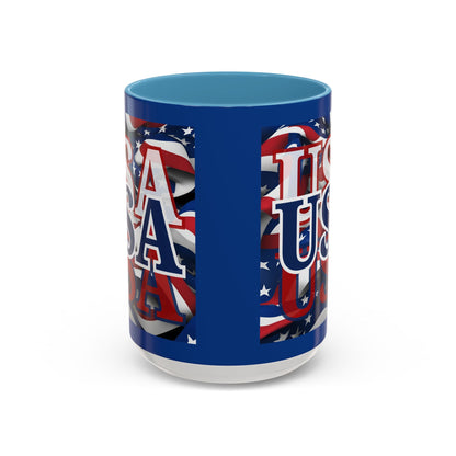 USA Blue font Center Patriot Blue Accent Mug by theGreenDragonTavern.shop