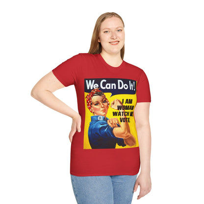 I Am Woman Watch Me Vote Rosie Light colors Unisex T-Shirt by theGreenDragonTavern.shop