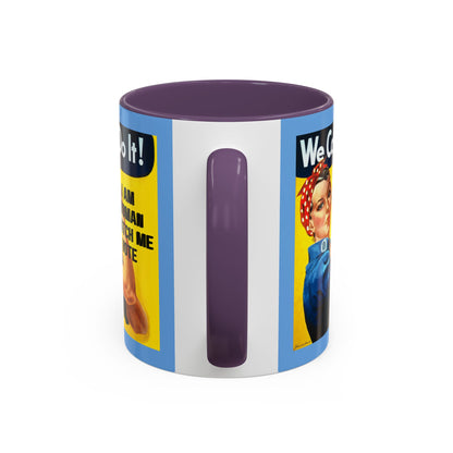 I Am Woman Watch Me Vote Rosie Light Blue Accent Mug by theGreenDragonTavern.shop