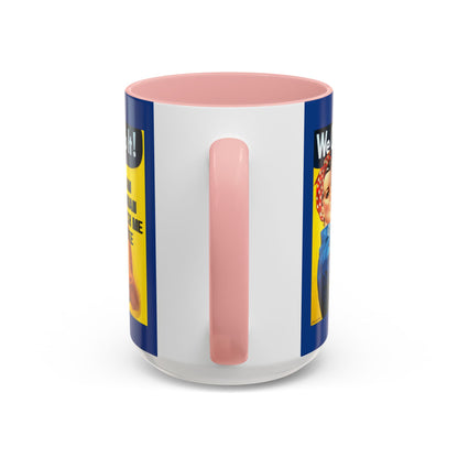 I Am Woman Watch Me Vote Rosie Dark Blue Accent Mug by theGreenDragonTavern.shop
