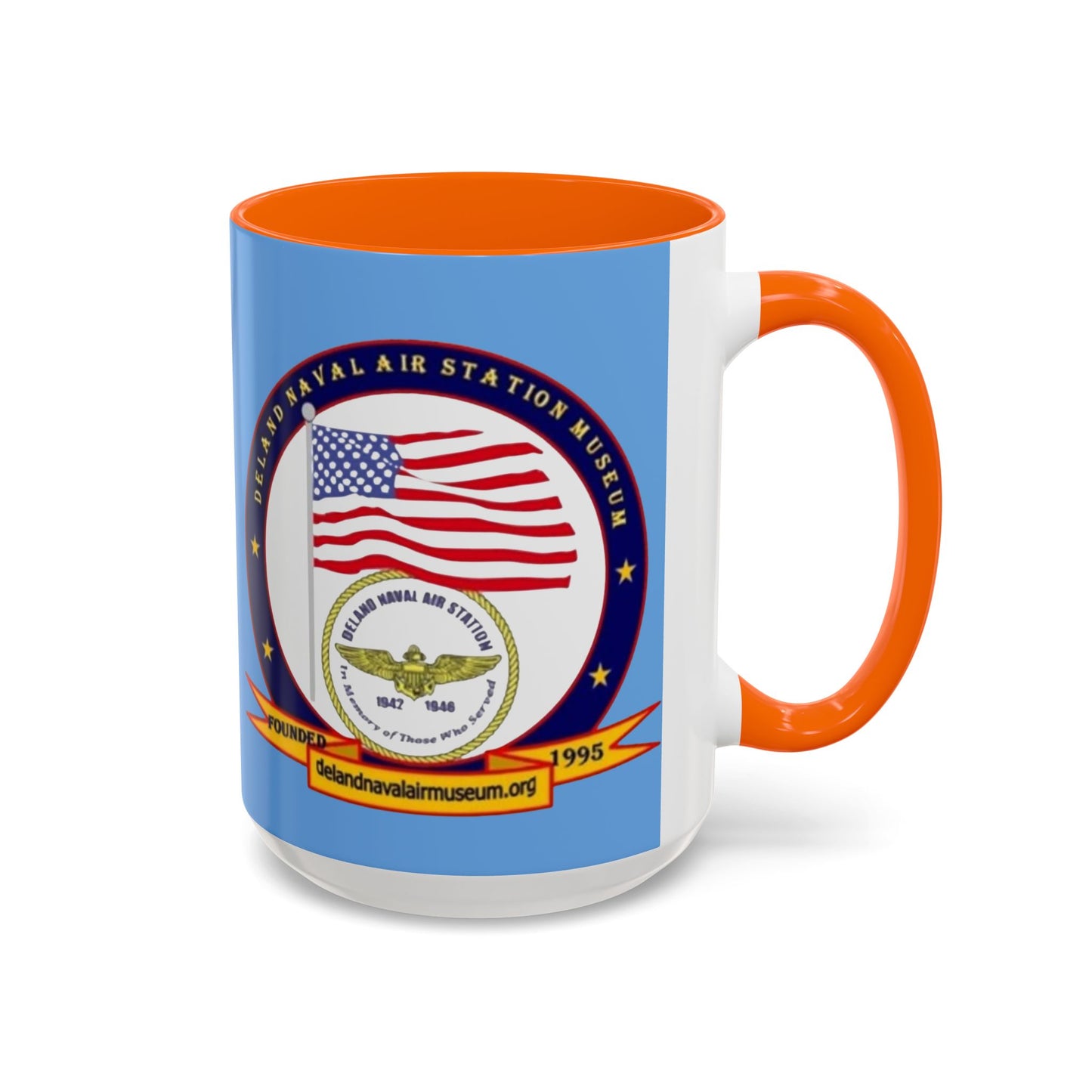 DeLand Naval Air Station Museum Light Blue Accent Mug by theGreenDragonTavern.shop