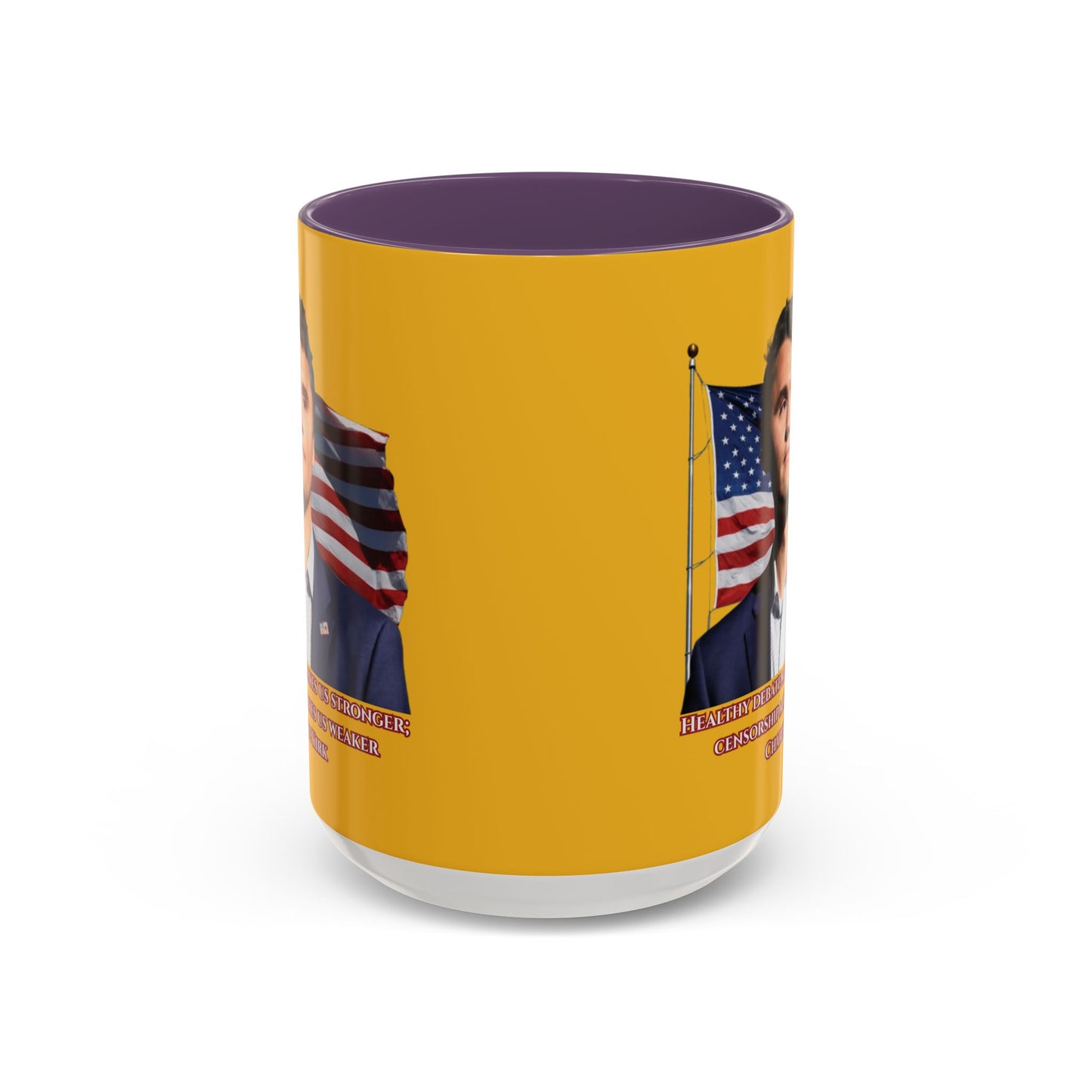 Charlie Kirk, Healthy Debate Yellow Accent Mug by theGreenDragonTavern.shop