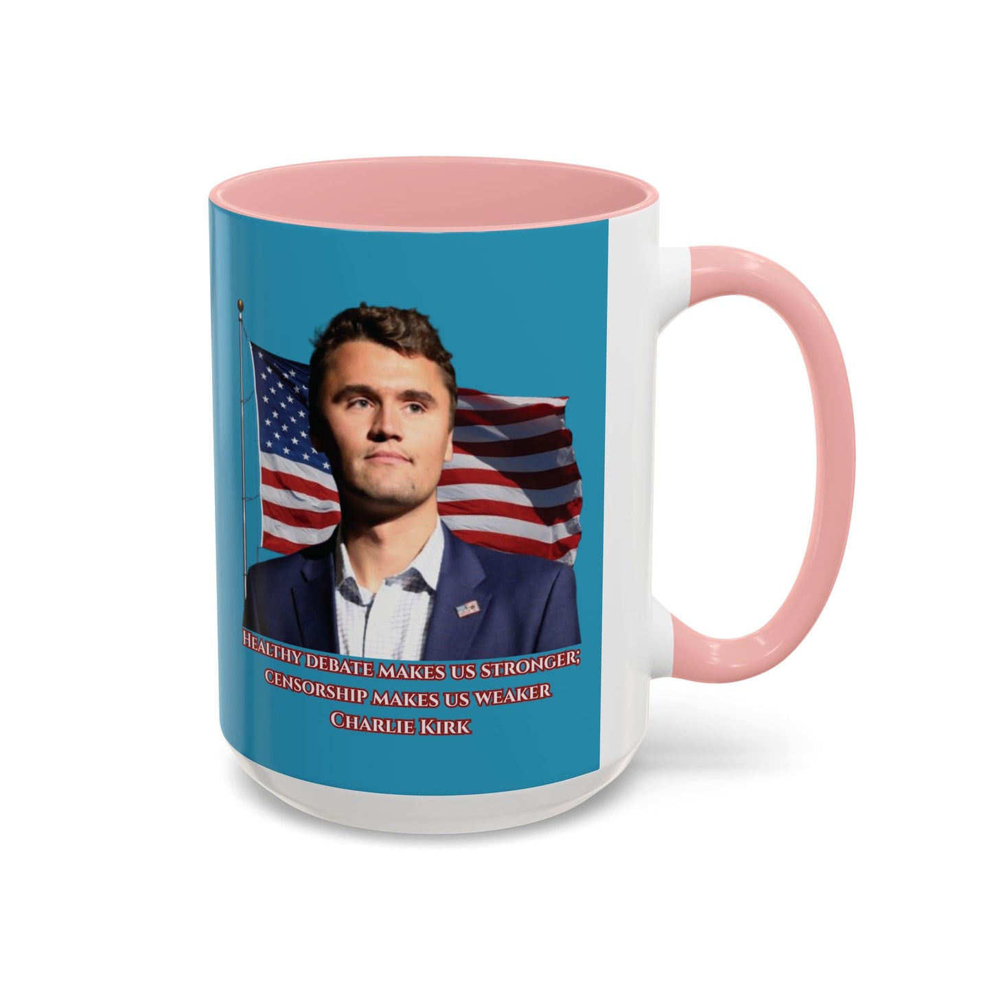 Charlie Kirk, Healthy Debate Turquoise Accent Mug by theGreenDragonTavern.shop