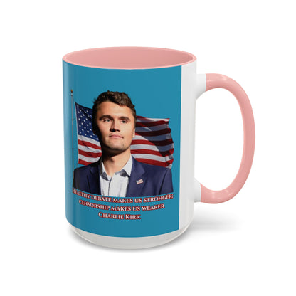 Charlie Kirk, Healthy Debate Turquoise Accent Mug by theGreenDragonTavern.shop