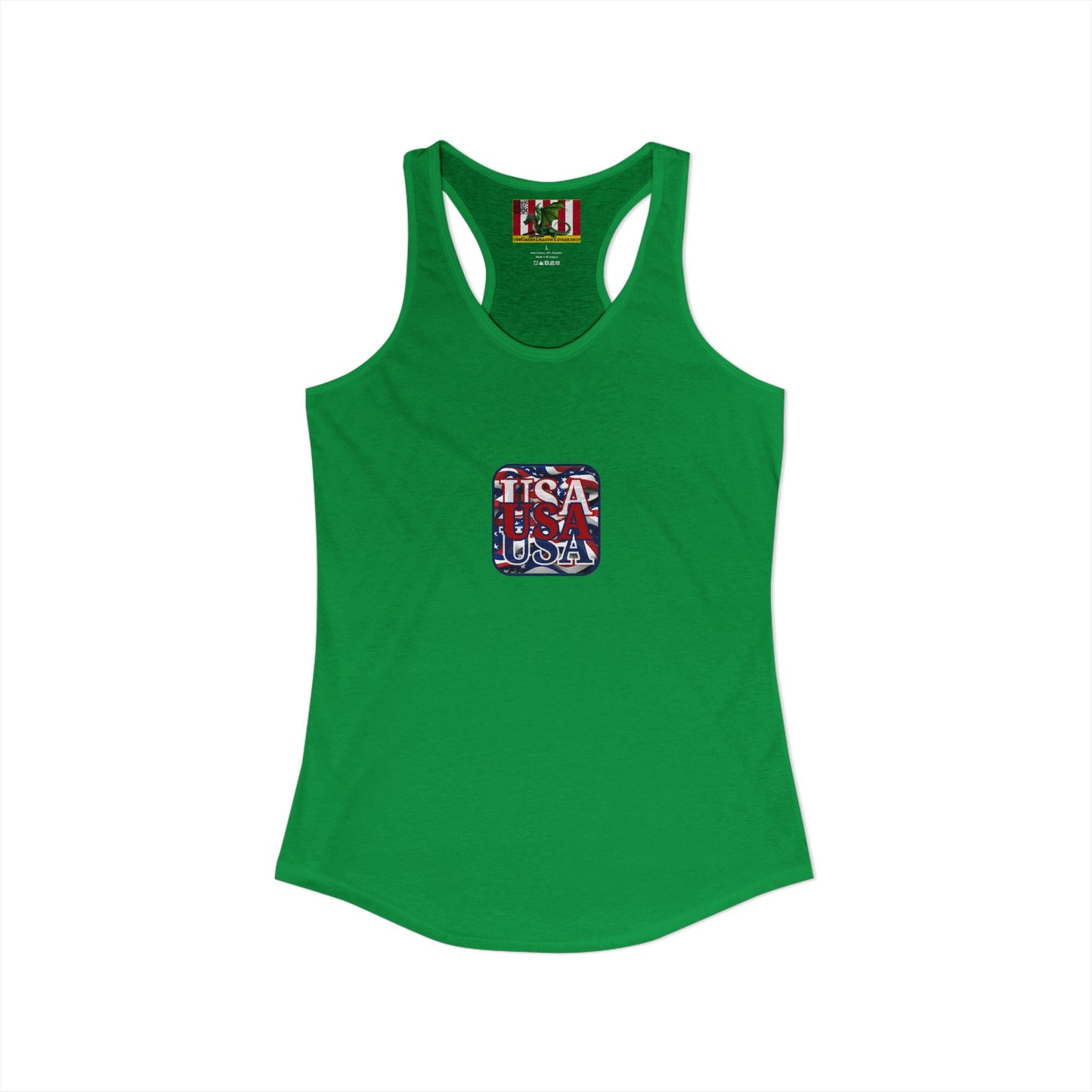 2-sided, RED White and Blue USA Patriot Women's Racerback Tank Top by theGreenDragonTavern.shop