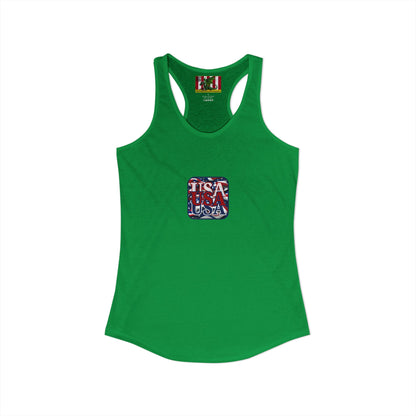 2-sided, RED White and Blue USA Patriot Women's Racerback Tank Top by theGreenDragonTavern.shop