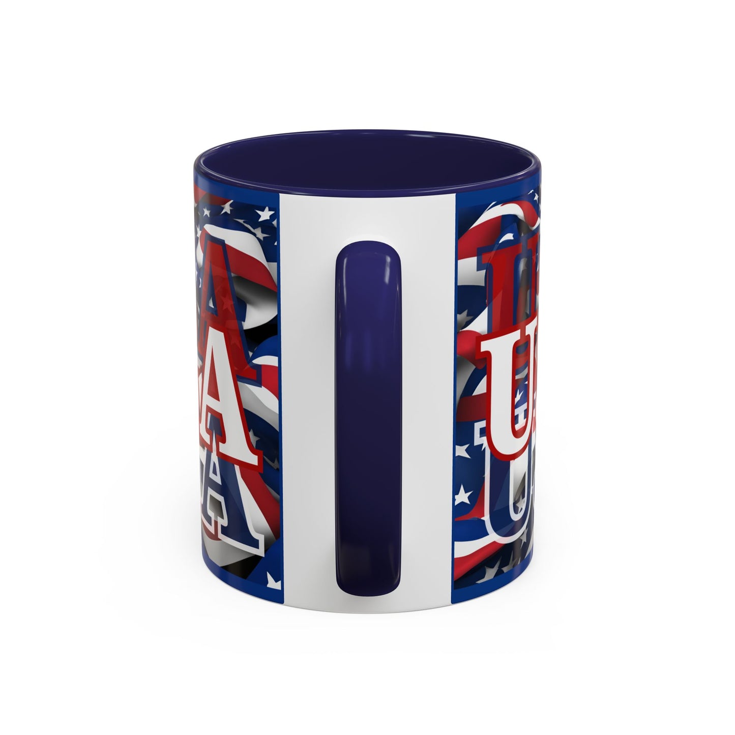 USA White font Center Patriot Blue Accent Mug by theGreenDragonTavern.shop