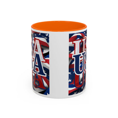 USA Blue font Center Patriot White Accent Mug by theGreenDragonTavern.shop