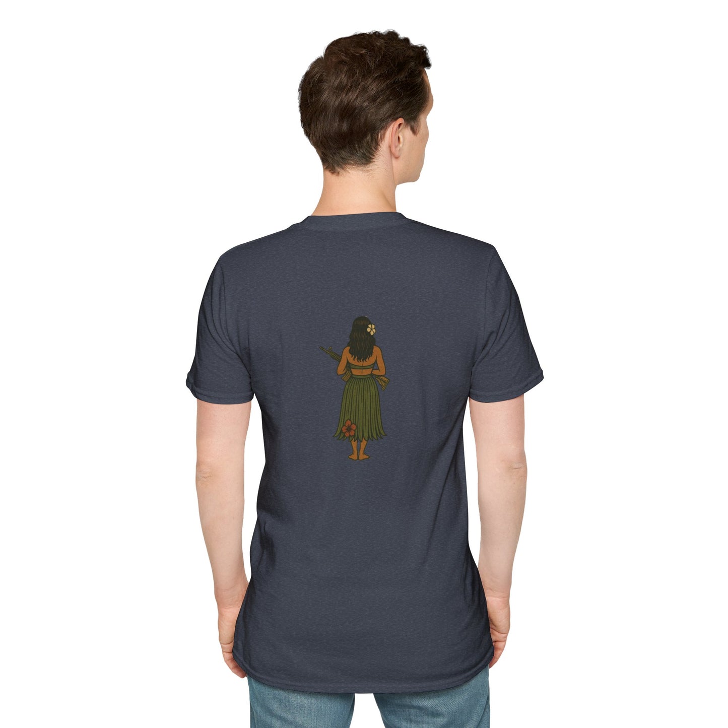 2-sided, Hula Girl Packin' Heat Dark colors Unisex T-Shirt by theGreenDragonTavern.shop