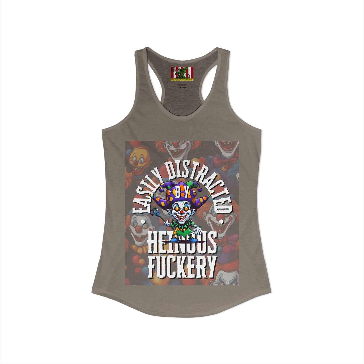Easily Distracted by Heinous Fuckery Little Jinx Women's Racerback Tank Top by theGreenDragonTavern.shop