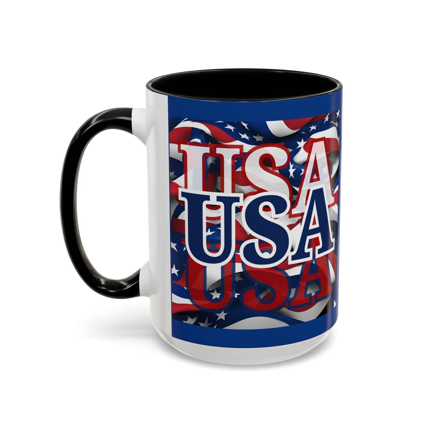 USA Blue font Center Patriot Blue Accent Mug by theGreenDragonTavern.shop