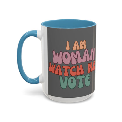 I Am Woman Watch Me Vote Grey Accent Mug by theGreenDragonTavern.shop