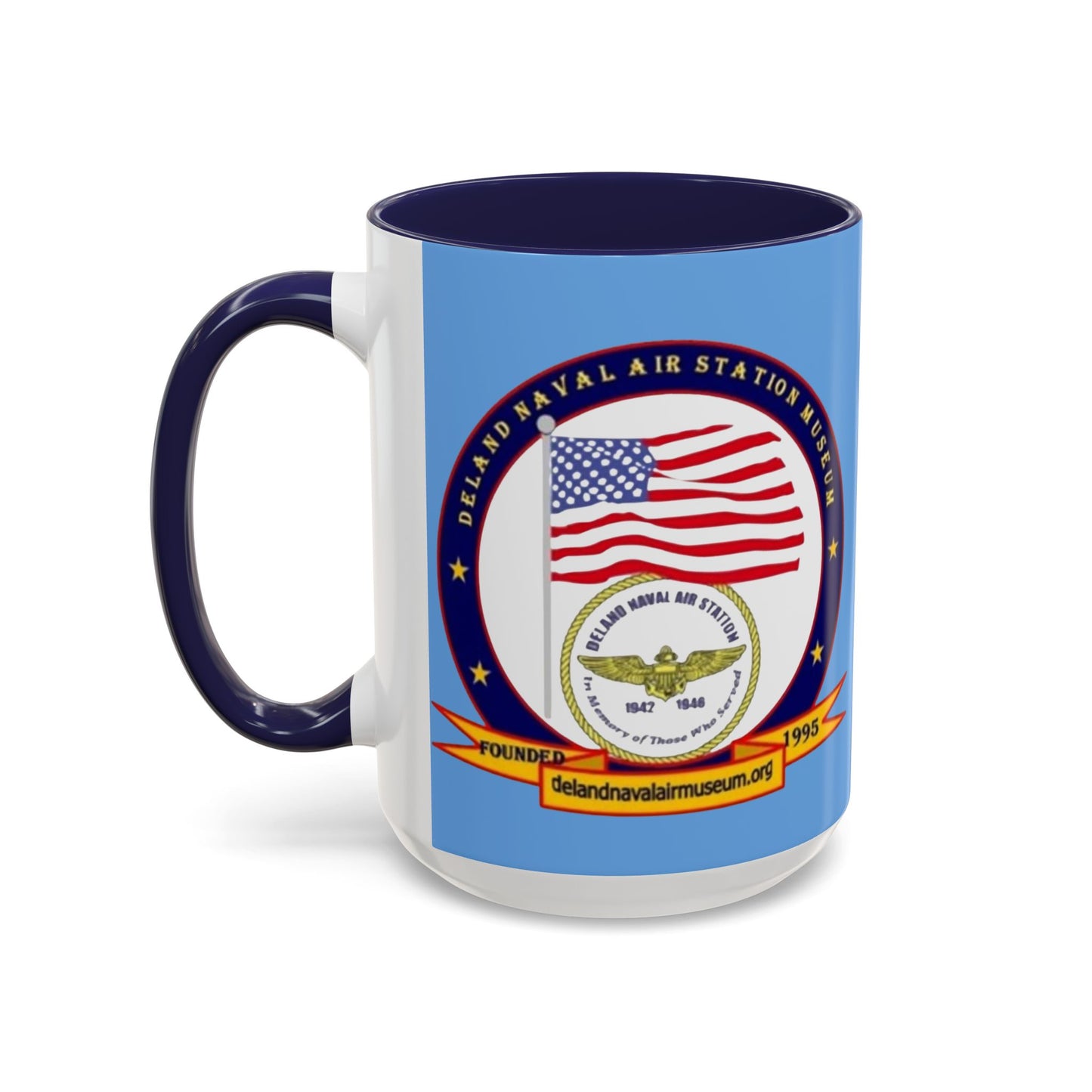DeLand Naval Air Station Museum Light Blue Accent Mug by theGreenDragonTavern.shop