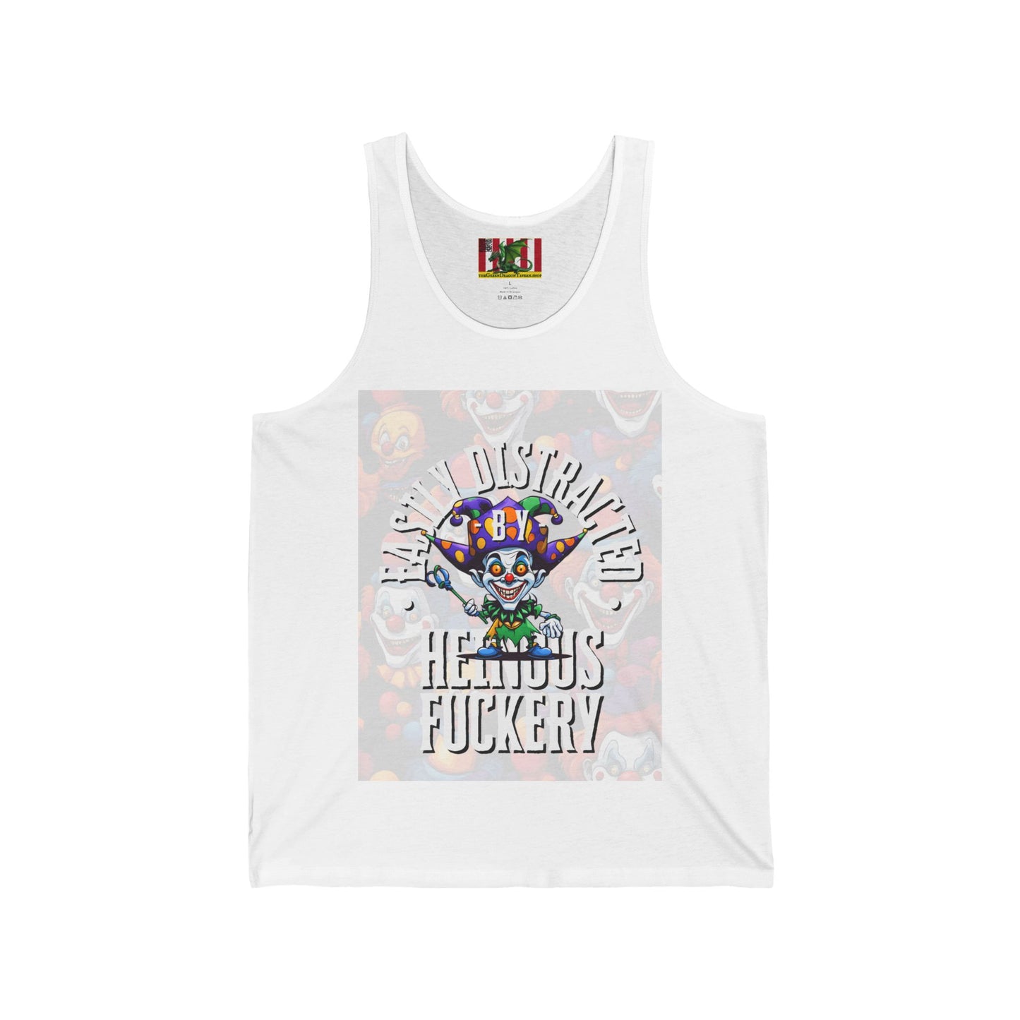 Easily Distracted by Heinous Fuckery Little Jincs Unisex Jersey Tank Top by theGreenDragonTavern.shop