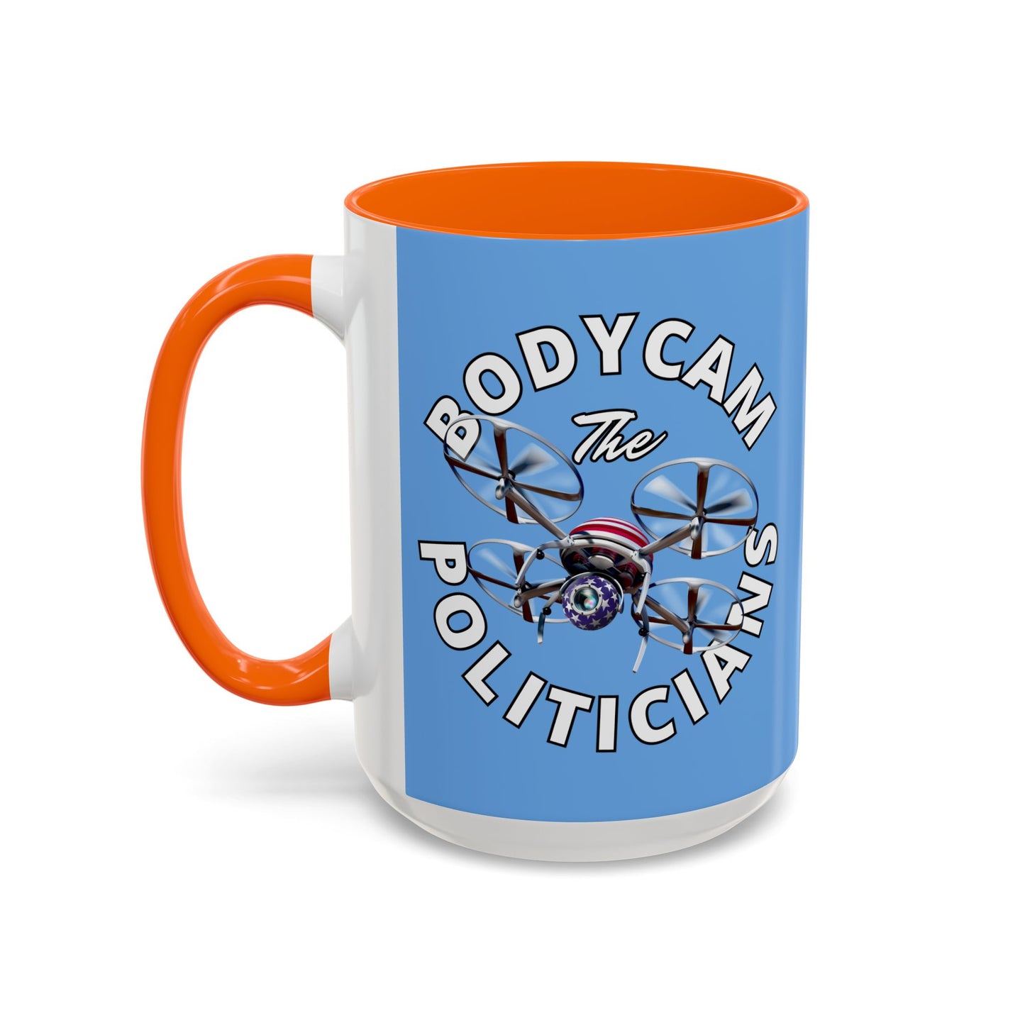 Bodycam the Politicians Drone Light Blue Accent Mug by theGreenDragonTavern.shop