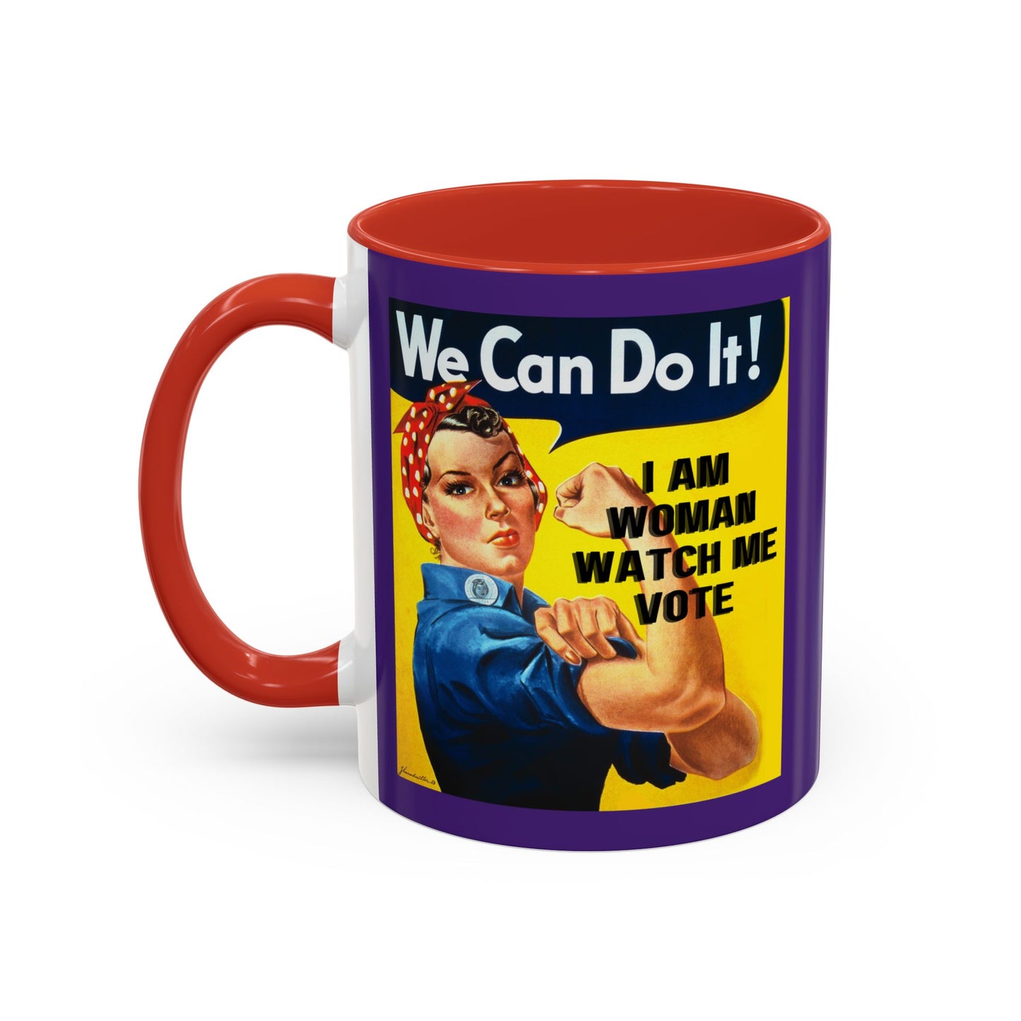 I Am Woman Watch Me Vote Rosie Dark Purple Accent Mug by theGreenDragonTavern.shop