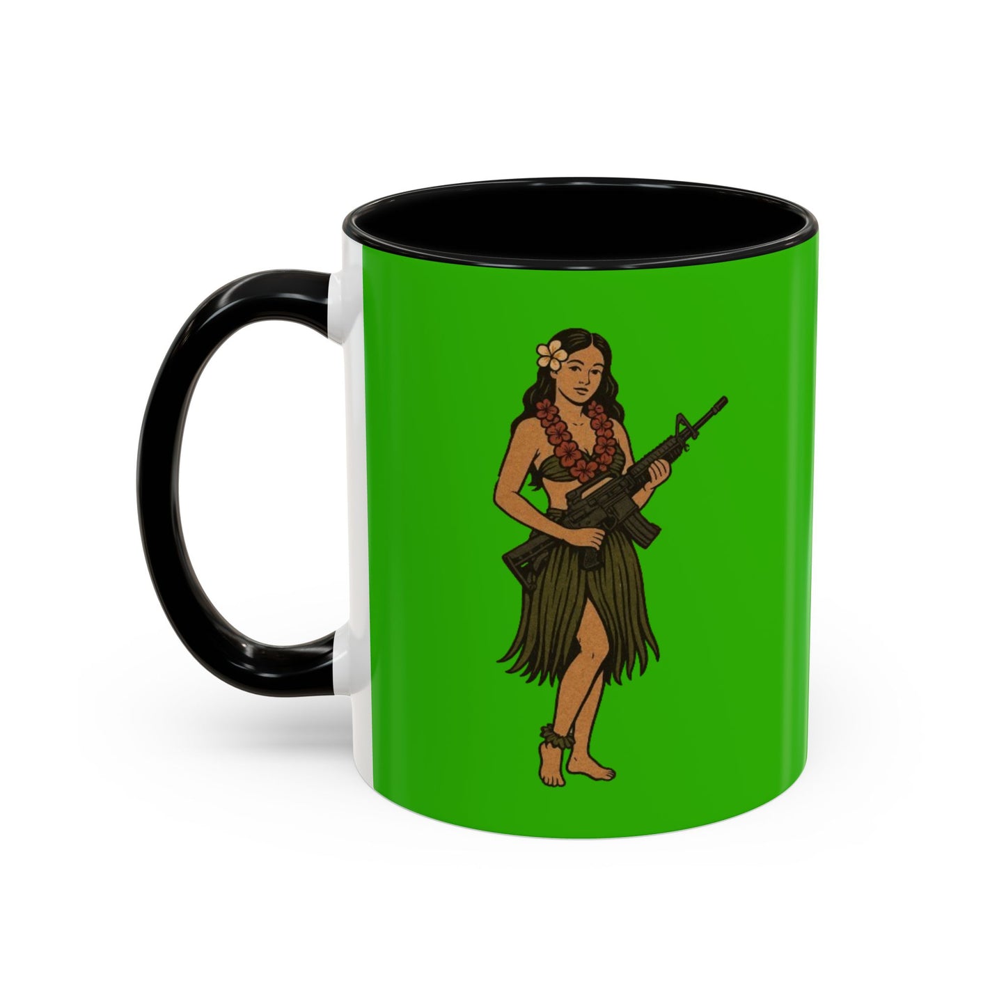 Hula Girl Packin' Heat Light Green Accent Mug by theGreenDragonTavern.shop