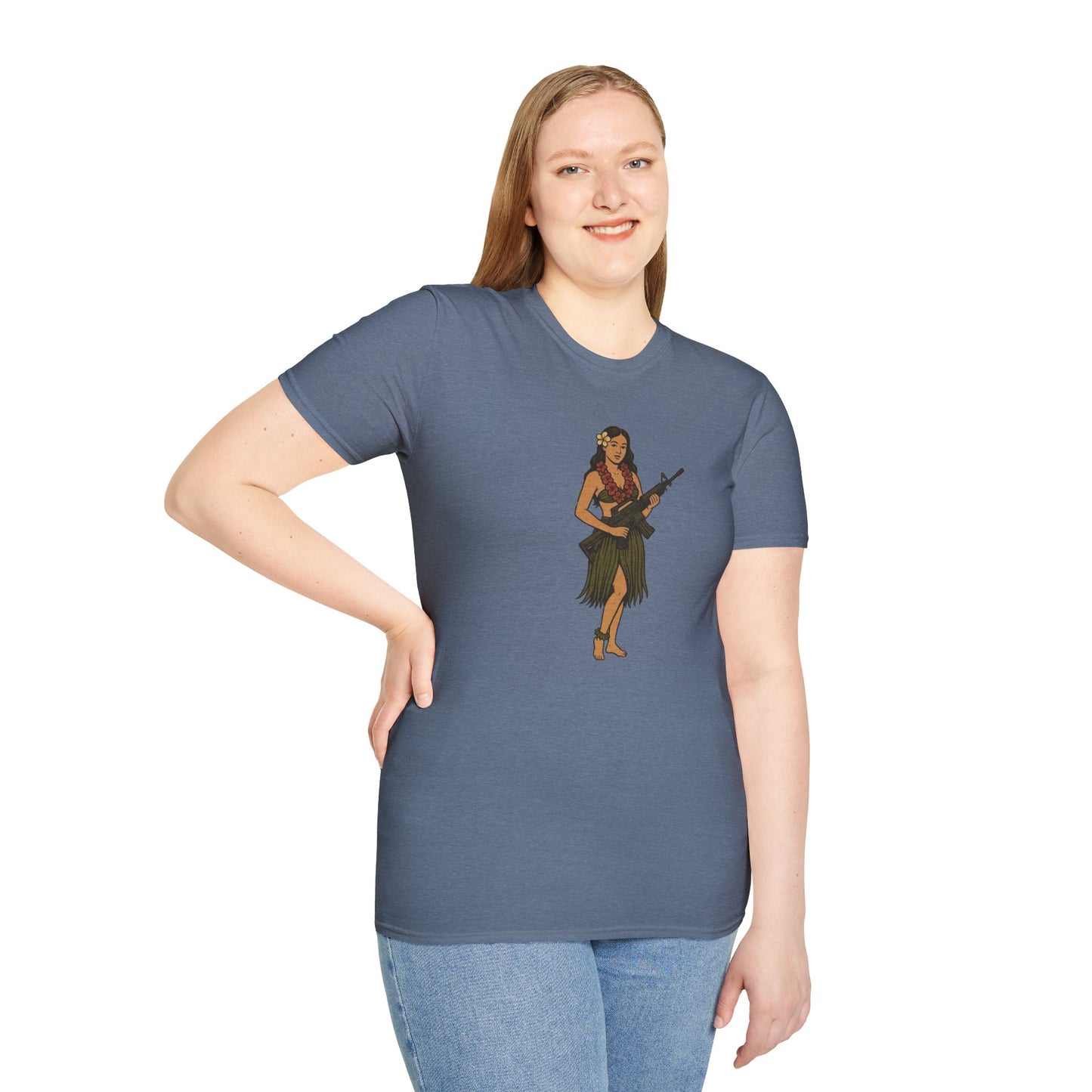 Hula Girl Packin' Heat Dark colors Unisex T-Shirt by theGreenDragonTavern.shop