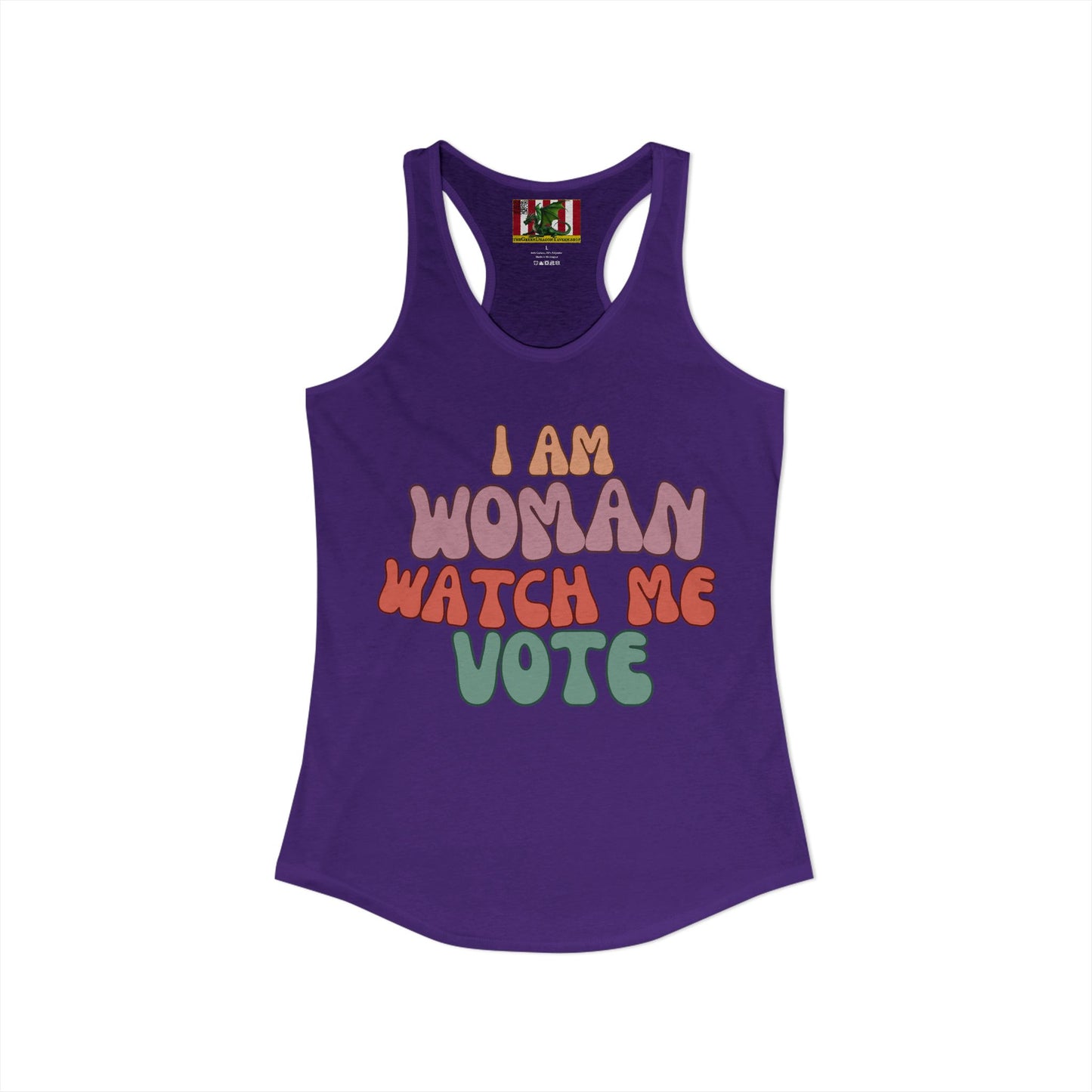 I Am Woman Watch Me Vote Women's Racerback Tank Top by theGreenDragonTavern.shop