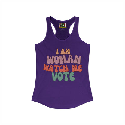 I Am Woman Watch Me Vote Women's Racerback Tank Top by theGreenDragonTavern.shop