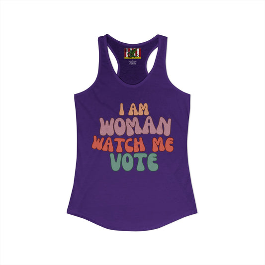 I Am Woman Watch Me Vote Women's Racerback Tank Top by theGreenDragonTavern.shop
