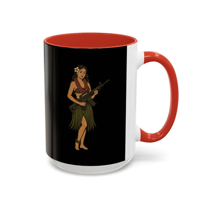 Hula Girl Packin' Heat Black Accent Mug by theGreenDragonTavern.shop