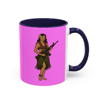 Hula Girl Packin' Heat Pink Accent Mug by theGreenDragonTavern.shop