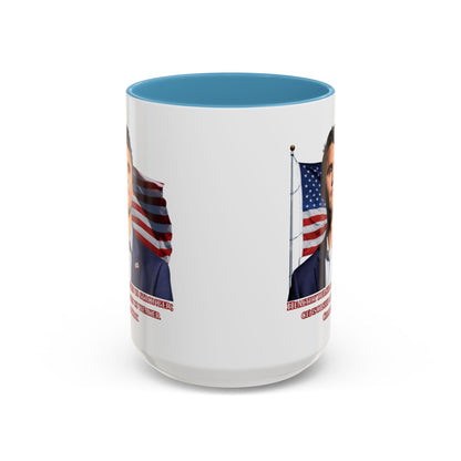 Charlie Kirk, Healthy Debate White Accent Mug by theGreenDragonTavern.shop