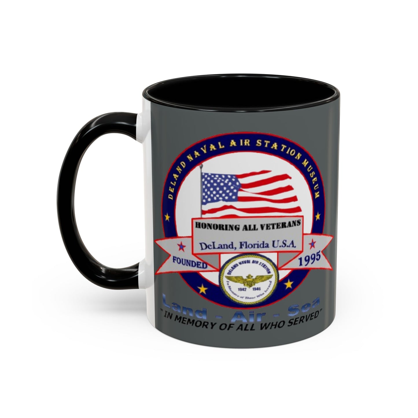 DNASM 2-sided, Founding & Student Art w/Navy Ring Grey Accent Mug by theGreenDragonTavern.shop
