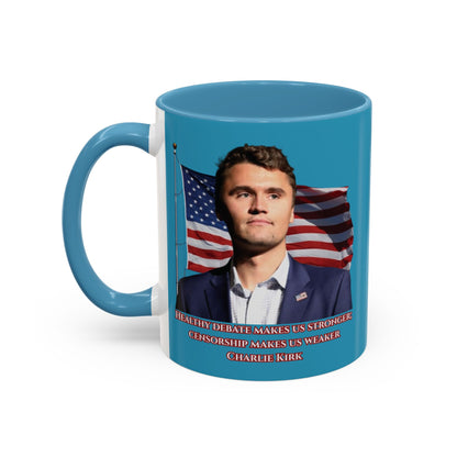 Charlie Kirk, Healthy Debate Turquoise Accent Mug by theGreenDragonTavern.shop