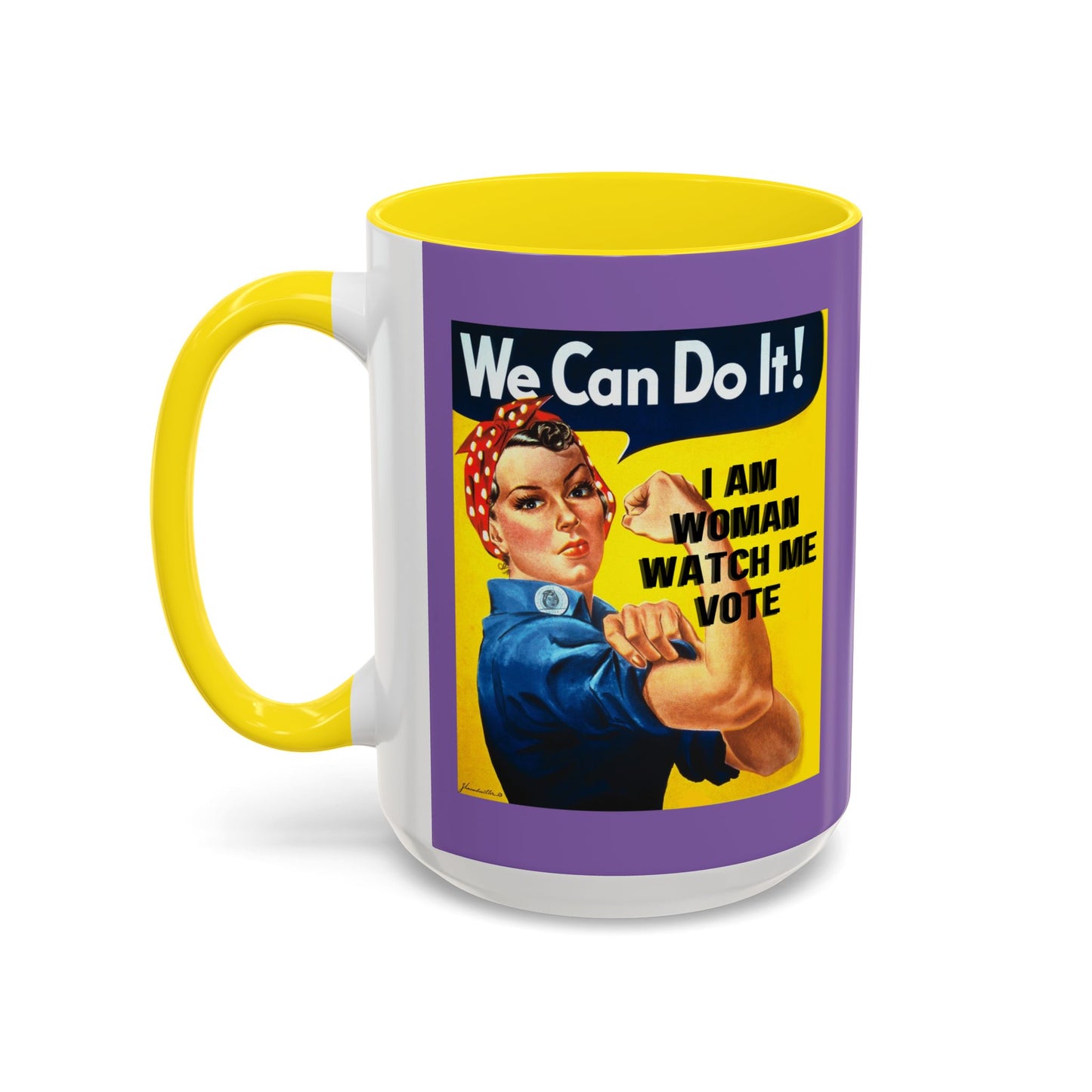 I Am Woman Watch Me Vote Rosie Light Purple Accent Mug by theGreenDragonTavern.shop