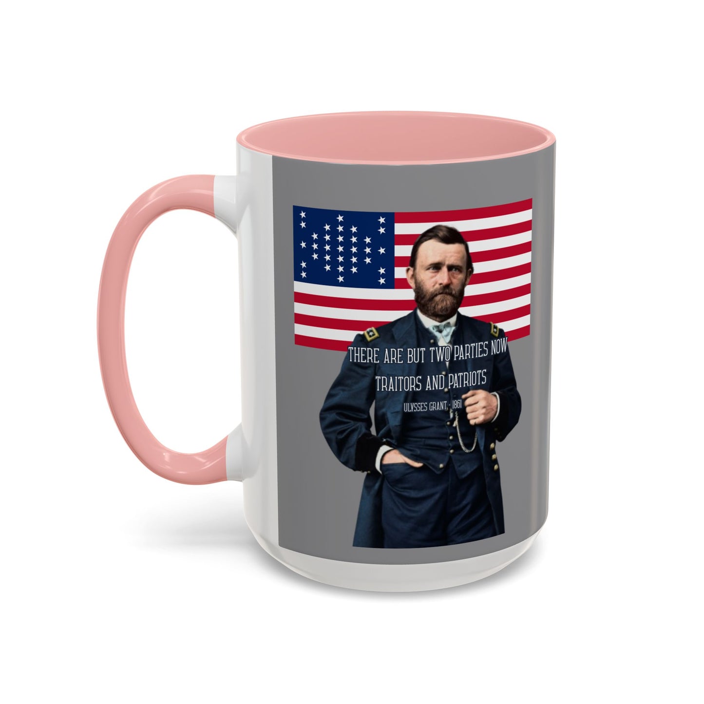 "Traitors and Patriots" Ulysses Grant Grey Accent Mug by theGreenDragonTavern.shop