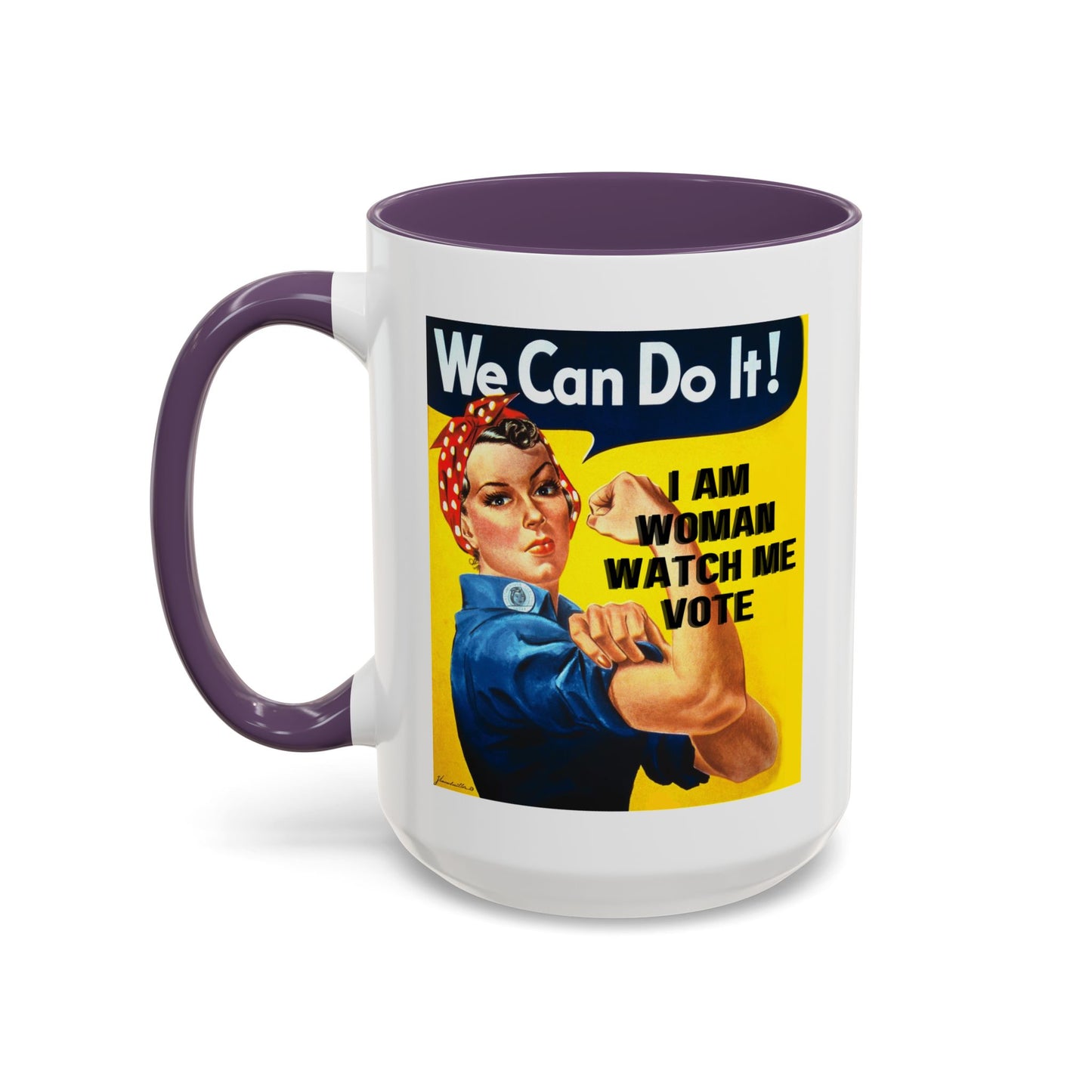 I Am Woman Watch Me Vote Rosie Accent Mug by theGreenDragonTavern.shop