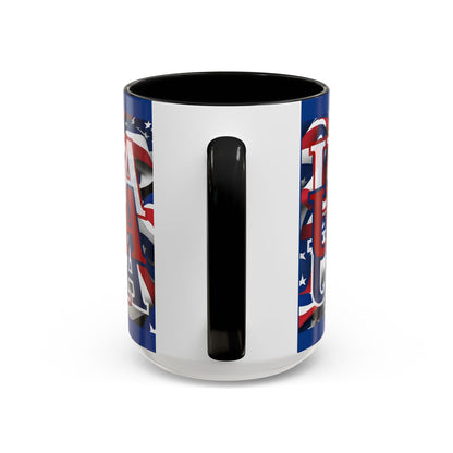 USA Red font Center Patriot Blue Accent Mug by theGreenDragonTavern.shop