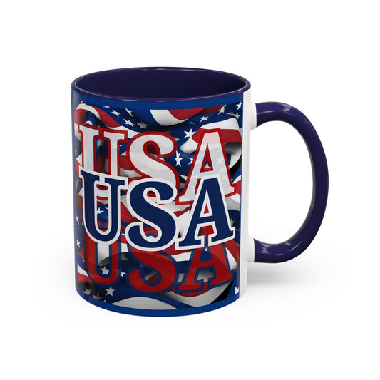 USA Blue font Center Patriot Blue Accent Mug by theGreenDragonTavern.shop
